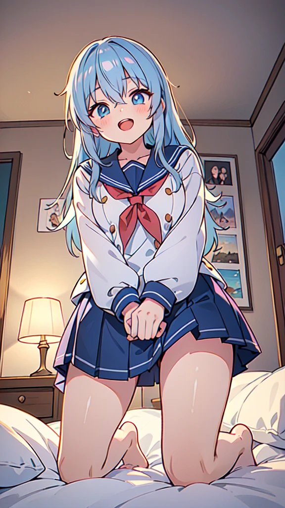 shiroko_bluearchive, baisixuegao,wolf ears, school uniform, full body,sit on the floor,