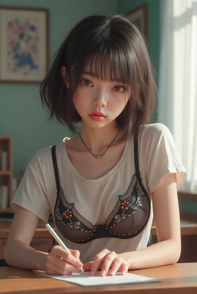 NSFW,4K,((Highest quality)),((masterpiece)),BREAK,((one girl)),(detailed),(in classroom),((One girl)),((perfect anatomy)),nsfw,((nude)),(naked),((12 years old)),((flat chest:1.6)),(stare at viewer with stern eyes:1.5),((one girl)),(bitting own lip:1.1),(angry:0.9),nose blush,(shamefull:1.2),(bob cut hair),(beautiful hair),surprised, ((beautiful realistic face)),((skinny:1.3)),Beautiful Korean Women, Beautiful young Korean woman, Young and adorable Korean face, Gorgeous Young Korean Woman, Korean Girls, Girl cute beautiful face, Portraits of Korean female idols, Young and pretty Asian face, Cute natural anime face,Asian pretty face,((finely detailed face)),((glistening eyes)),((glistening eyes )),((large eyes)),(( pretty eyes)),(detailed),Perfect Face,((One girl)), ((clear eyes)),((show nipples)),((beautiful skin)),((A bow tie)), don't wear anything ,(upper body),(Equal left and right eyes), (nsfw:1.5),(show nipples),(don't wear anything),(nipples facing upwards),
