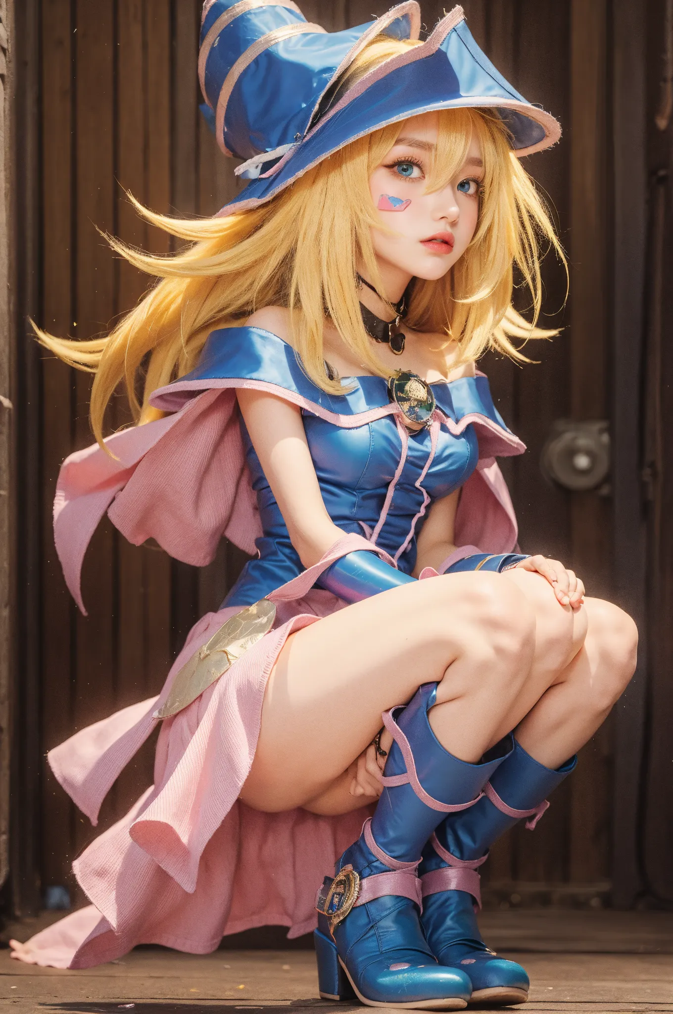 hoshiguma yuugi,1girl,single horn, pointy ears, blonde hair, long hair,yellow eyes,shackles ,white shirt,skirt,, muscle girl, huge breast,walking, single horn, long skirt, flip flops, sharpteeth, smile, tomboy,very long skirt, blue and red skirt, traditional germanic dress, red eyes