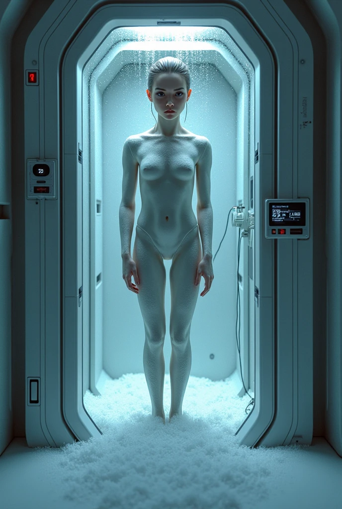 but completely naked in the shower