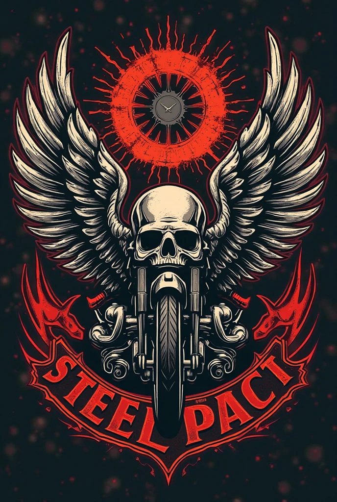 T-shirt designs, Fully editable vector illustration of vintage biker skull with wings and pistons emblem, text logo: MOTOR CLUBE, text logo: BARCELOS, on white background, image suitable for emblem, insignia, crest, graphic t-shirt, tattoo or t-shirt design