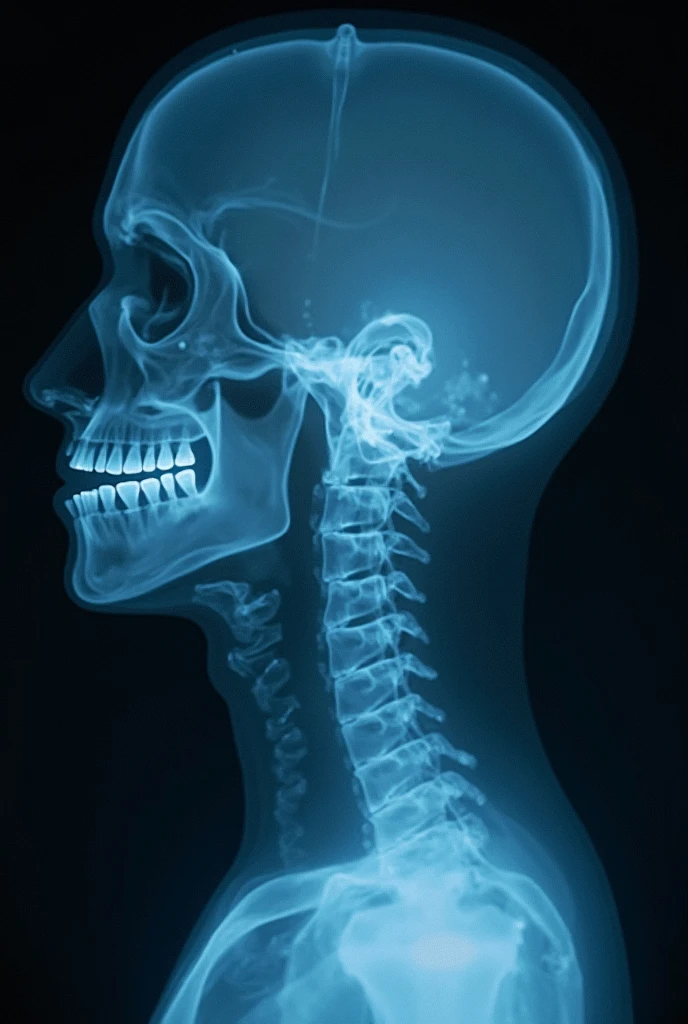 Create a picture of an x-ray of a skull from the side