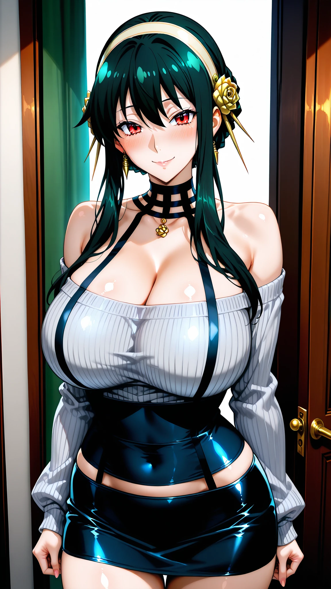 <lora:jun2:1>, jun, breasts, hand on hip, highres, long hair, looking at viewer, solo, yellow eyes