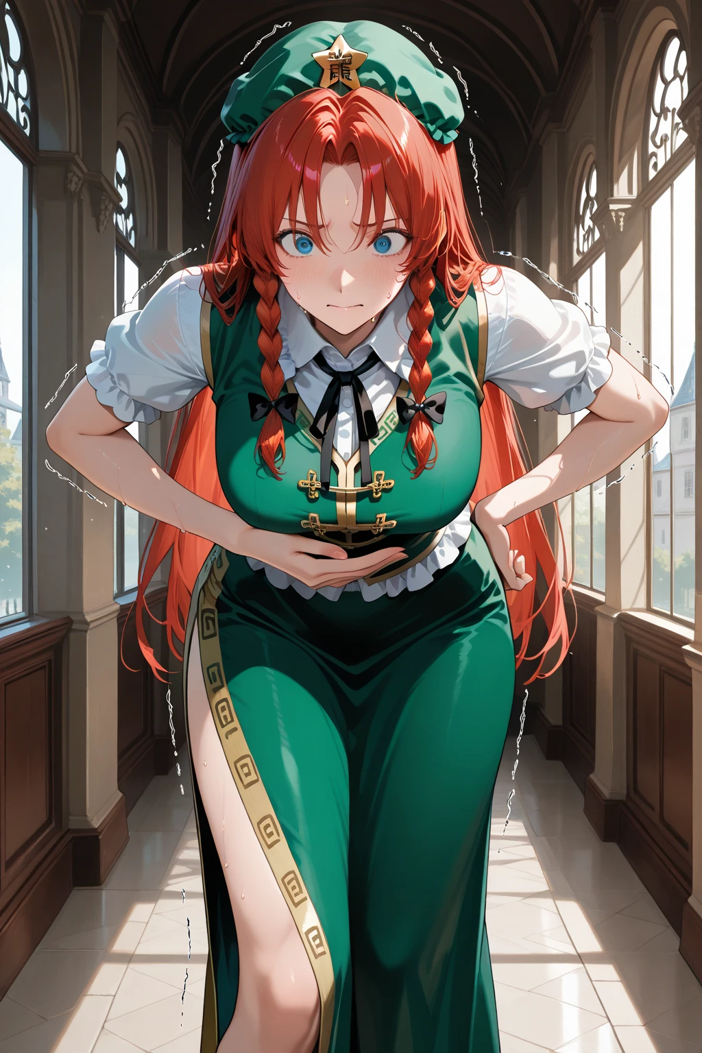 Anime style, masterpiece, maximum quality, maximum resolution, maximum sharpness. A single woman/employee/Princess Zelda/Ultraman/big breasts/ and several men around her, she is wearing a suit, inside a bus, the woman has red hair, green eyes, is smiling, her clothes and has a black shirt with white shot and white corset.