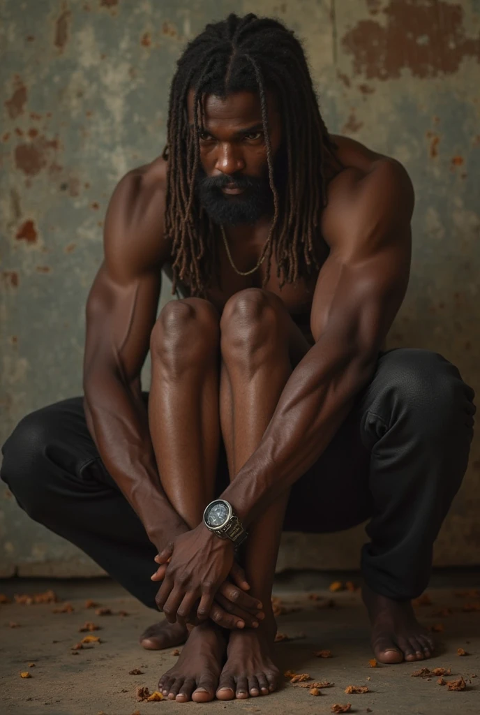 Indian black man, long hair, cigar in mouth, bulk body, moustache with long beard, sitting on king chair, angry face, sangili karuppar, veshti, without shirt, Indian lord