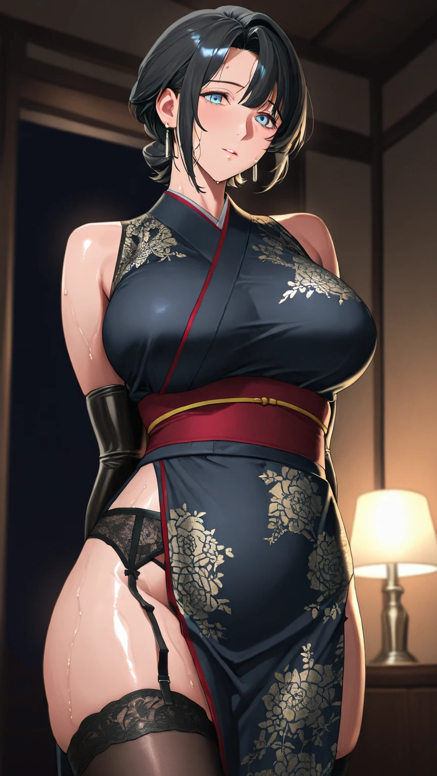 ((masterpiece)), ((high quality)), ((super detailed)), ((high resolution)) ,((8k)), a beautiful woman, ((She is one of the most famous female High-class hostess in the world.)), unparalleled beauty, ((huge breast)), ((large ass)), ((deep cleavage)), slim waist, chest out, ultra detailed face, perfect skin, (((Hair that reaches down to the neck, Half-up hairstyle, straight golden hair))), blue eyes, detailed eyes, whole body image, sexy, an inviting smile, sensual, (((anime))), ((glamorous)), sexual attraction, 26 years old, ((incredibly beautiful woman)), ((The H cup bust)), ((((sexy pose)))) , (((Luxury Dresses))), ((beautiful breasts)), beautiful legs, 8 life size, anime, the most beautiful and strongest, ((charm)), ((Half Japanese and half British)), ((Grown-up face)), Late night bedroom, ((Secret meeting)), ((((hand on own chest, lying on bed)))),