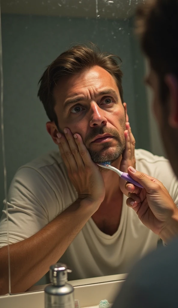 man,blue eyes, sharp nose, barba, wide forehead, prominent chin, full lips,athletic build, (action,putting a penis in his mouth)