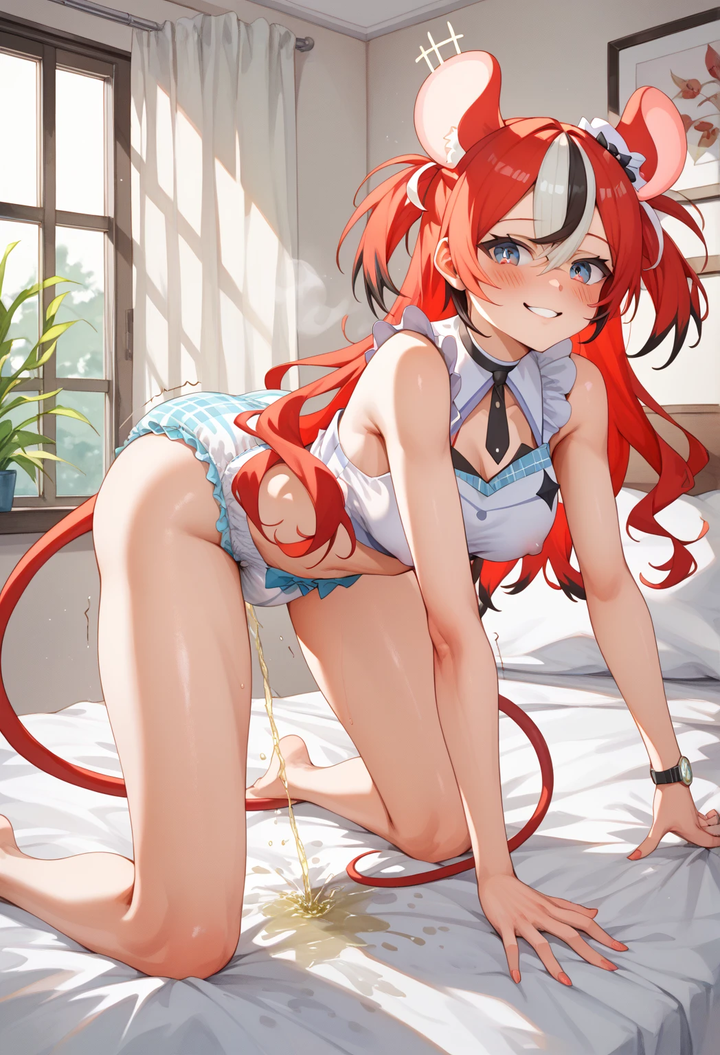 1girll,(Camel toes:1.6)Show with open legs,White transparent one-piece stockings,Transparent clothes,((Masterpiece,Best quality(aquarelle:1.1)(brunette color hair,Yellow-haired,Pink hair,Green hair,Yellow-haired,blond hairbl,blue colors,light blues,Light pink,Light gold,greys,red colour)(short detailed hair,long whitr hair,dual horsetail,Qi bangs,mid hair)(Light blue eyes,Red eyes,White eyes,Cyan eyes,green color,purpleish color,),(Thigh 0.7),A high resolution,,Happy expression,fanciful, facing front, black lence stockings,Camel toes,(Camel toe 1.6)Camel toes are pronounced,(White one-piece transparent clothes,Pink one-piece transparent clothes,Clothes transparent,Cyan one-piece transparent clothes,Dead reservoir water)(The legs are open,Open your legs,showing panties)8K quality,,Lie down in bed。)),1girll, (Pool scene,Market scene,Warehouse scenario,Storage room scene,Royal Palace scene,Deep forest scene,Street view scene)