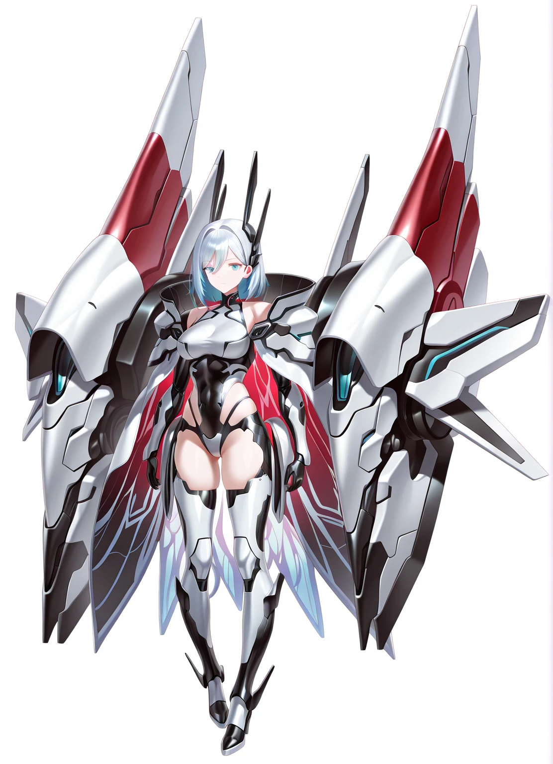 masterpiece, best quality, detailed eyes, black background,
1 anime girl, (cowboy_shot view), thighs,
shiny skin, oily skin, 
[standing straight],
extreme lowleg, very skimpy,
mystical attire,
(bulky gown), spiked headgear, 
mecha headgear, mecha gear, sci-fi, mecha musume,
