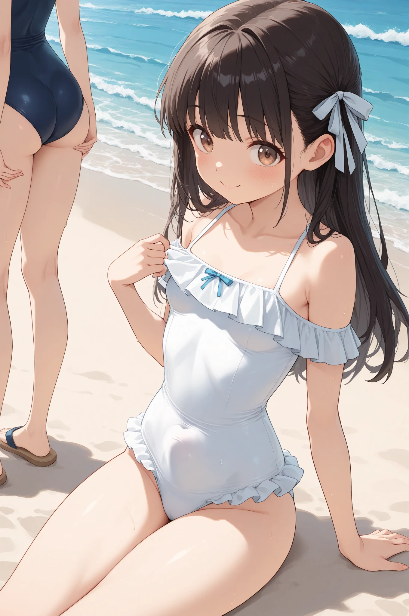 girls, see-through swimsuit and bodysuit, small breast