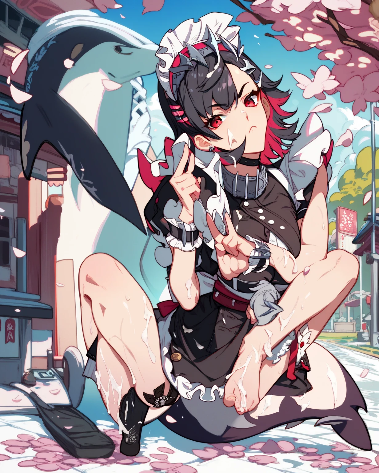 hmmarnie, aqua eyes, black choker, red ribbon, pink dress, jewelry, black jacket, open clothes, long sleeves,(masterpiece:1.3), (High resolution), (8K), (very detailed), (4k), (pixiv), perfect face, beautiful eyes and face, (最high quality), (Super detailed), detailed face and eyes, black pantyhose,pubic hair,黄色いPeeを漏らす裸の女の子,1 girl,alone,spread your legs, embarrassing, blush,黄色いPee, (sweating:1.4),spread your legs,1 girl, (alone), rough skin, confused, High resolution, use_fast_no_frozen_style, use_fast_no_frozen_style, twin tails, very long hair, high quality, 1 girl, nude, Pee, squat, touch the vagina