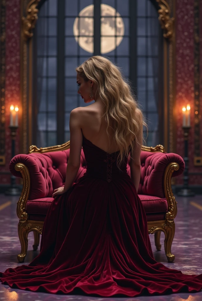 femme fatale, pale skin, platinum blonde hair, [purple eyes], (black and red dress), domme, [Emilia Clarke], 35 years old, [[jenna coleman]], throne room, targaryen
