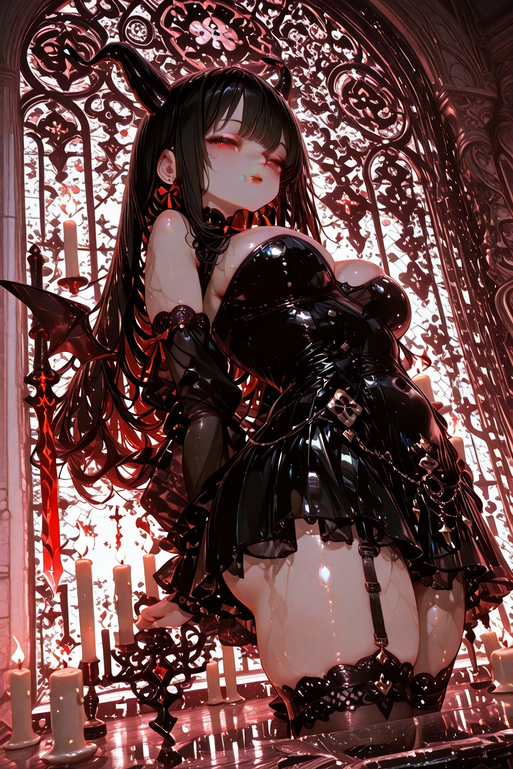 ((best quality)), ((masterpiece)), 8k, (detailed), perfect face, (((Big tits))), hot young busty girl, black lava outfit, stocking, black latex slime, beautyful face, (( long length hair)), ((detailed eyes)), lightning in the background, ((dark horror castle in the background, ((lace thigh fix), garter belts (((the clothes melt off her))), (((black paint splattered on it))), (flying dragon in a background), red damaged corset, ((her clothes were torn in several places))), latex lingerie, (nun costume), (((he wearing a black spiderman venom face mask))), venom, black dark venom, ((red lacy brassiere)), perfect detailed , (detailed eyes), ((((it is photographed from Below)))), red latex, erotic pose, big tits, long white hair, detailed eyes, (hot legs), full body, ((from below)), (((she push her butt out)))