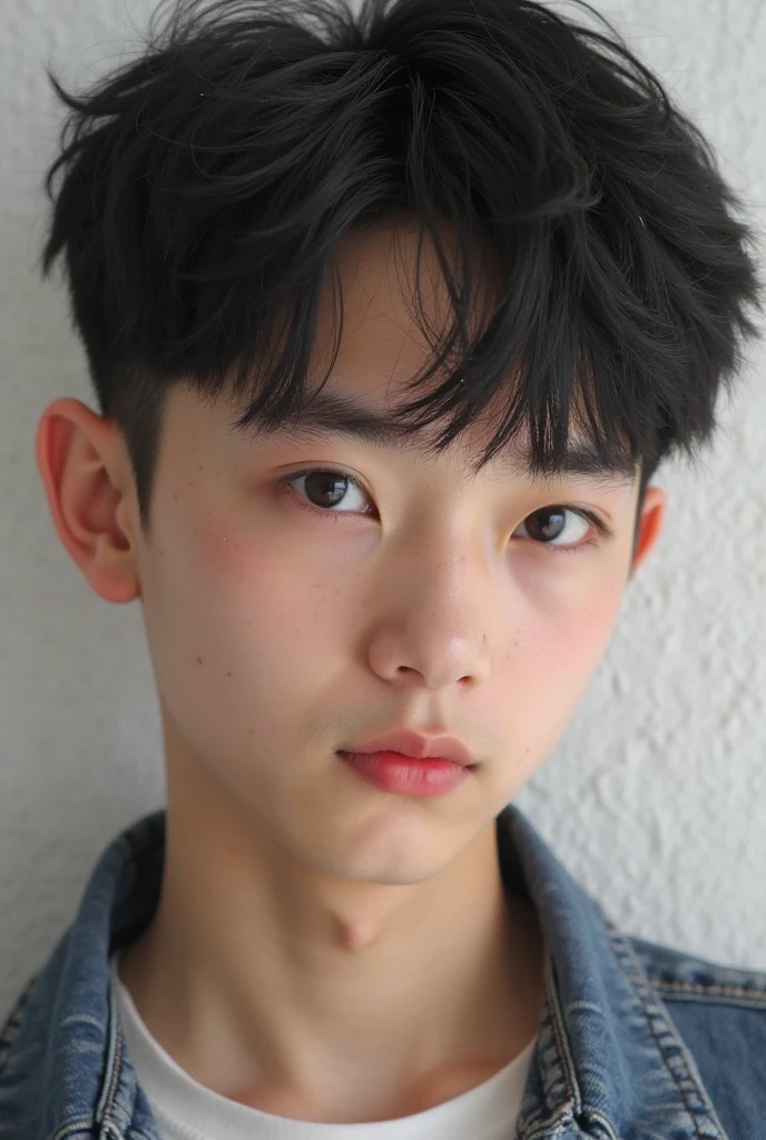 Chinese boy, Handsome face, Long-sleeved white T-shirt,18 years old