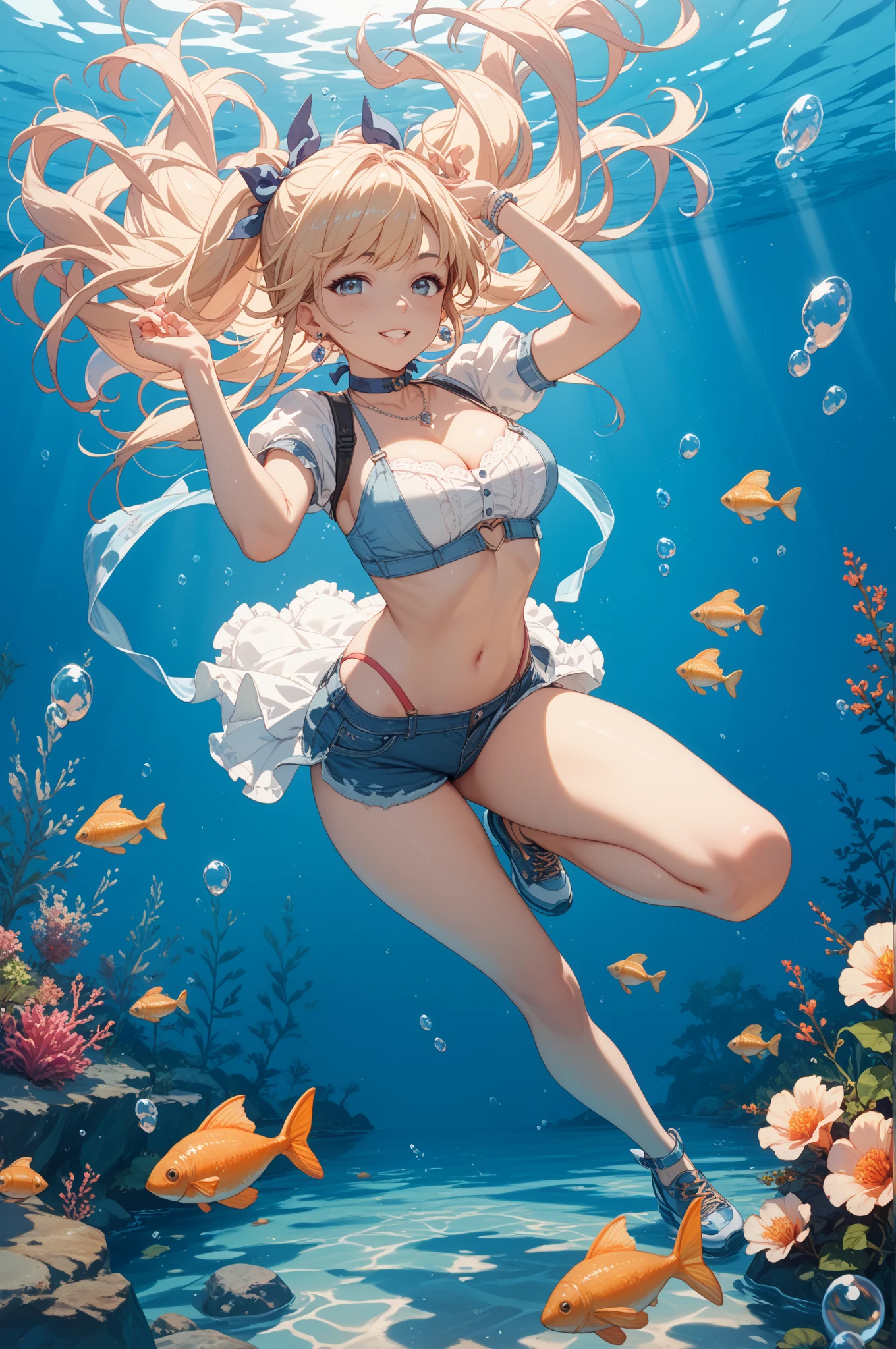 (masterpiece, top-quality, Official art:1.2)Look at viewericro bikini, tiger and girl, Tiger painting}A flash of light runs, Colorful water levitation(2D:1.5),