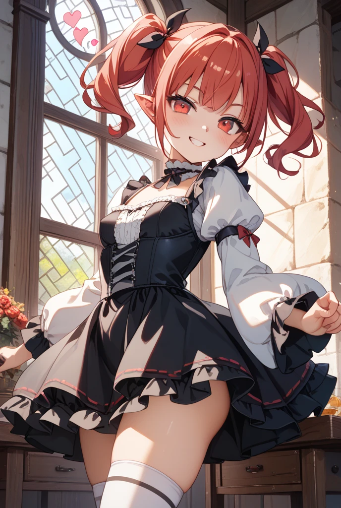32k, best quality, ultra high res, HDR, UHD, extremely detailed CG, unity 32k wallpaper, bedroom background, (cute succubus), (maid), (1gal),