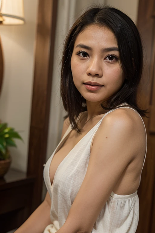 ((Highest quality)), ((8k)), ((masterpiece: 1.3)), (Perfect appearance), (Photorealism: 1.6), (Genuine:1.4), (Who), (JMA), (Cat faceの日本人熟女一人), (Cat face: 1.4), Perfect Anatomy, 47 years old, Medium Long Hair, (Small breasts: 1.3), (Lightweight camisole: 1.3), ((breast enhancement: 1.3)), (Bedroom with morning sun streaming in: 1.2),