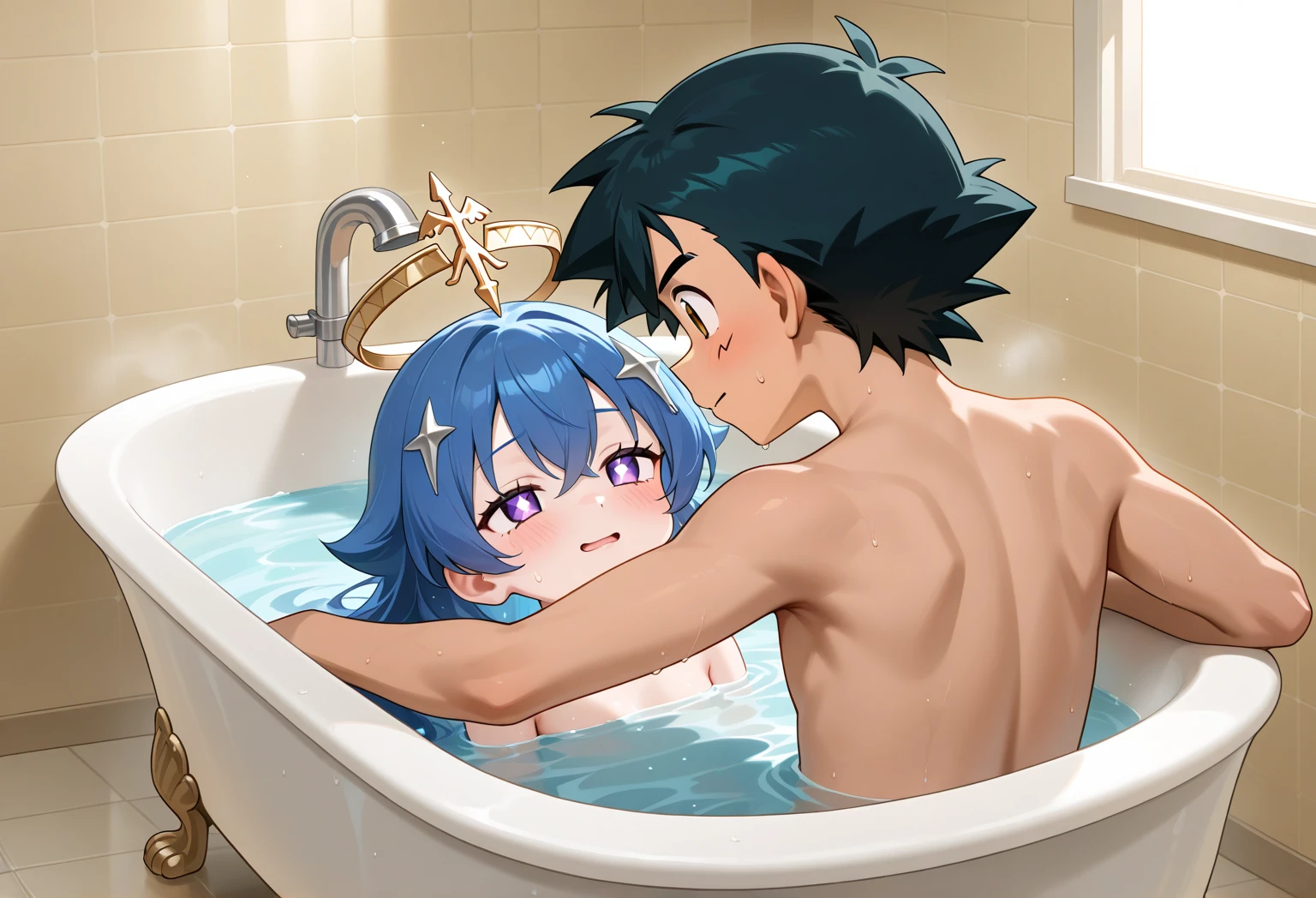 Anime boy and anime girl taking a bath