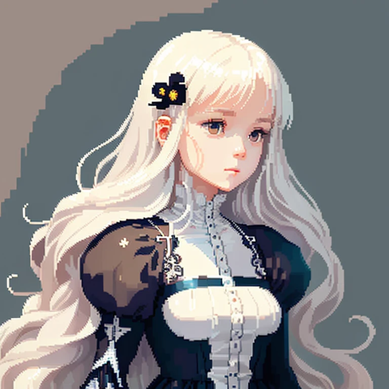 Silver long hair gothic lorita Green eyes 11 year old girl Lori a beauty girl Best Quality The background is a mansion bangs fall naturally Illustrator Dignified face Anime style