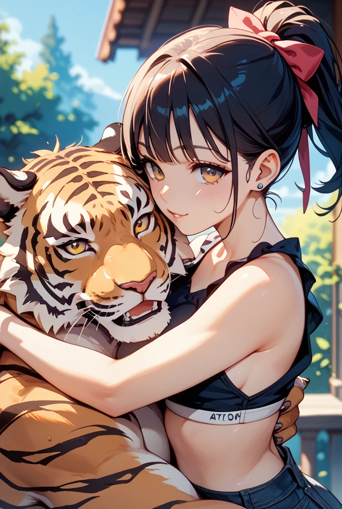 ((Best Quality, 8K, Masterpiece: 1.3)), ((1girl:1.5)), Slim Abs Beauty: 1.3, Casual Hairstyle, (Blue Long Group: 1.5), Super Fine Face, Delicate Eyes, Double Eyelids, Smile, (Showing Tiger Teeth: 1.2), Dancing