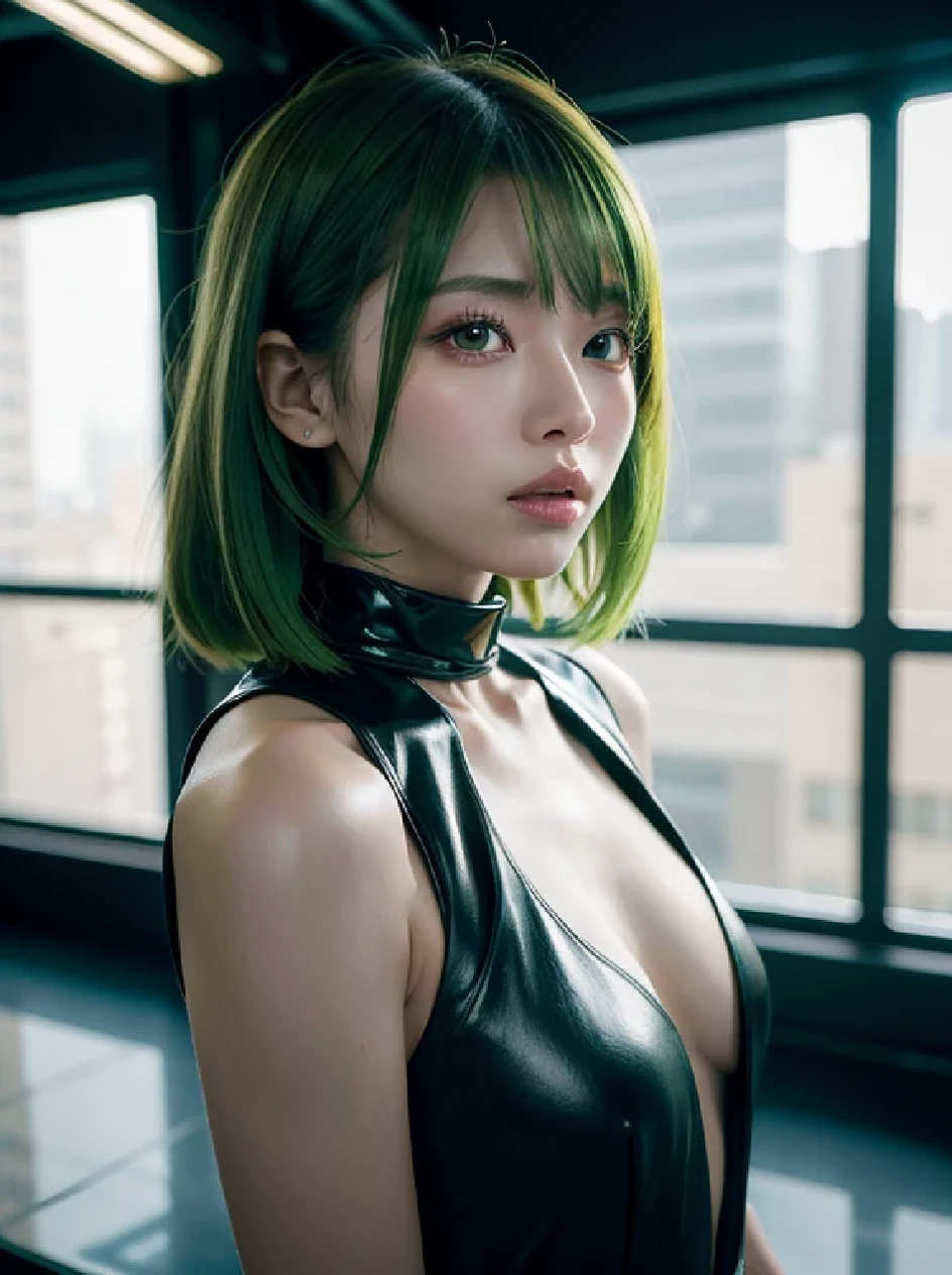 anime girl in a black outfit with a sword in her hand, very beautiful cyberpunk samurai, digital cyberpunk anime art, anime cyberpunk art, cyberpunk anime girl mech, cyberpunk anime girl, cyberpunk anime art, female cyberpunk anime girl, cyberpunk geisha, digital cyberpunk - anime art, cyberpunk samurai, anime style 4 k, badass anime 8 k, cyberpunk anime girl in hoodie, beautiful south korean woman, korean girl, beautiful young korean woman, korean woman, heonhwa choe, korean women's fashion model, sexy look, big breast, sexy pose, show breast, light green hair