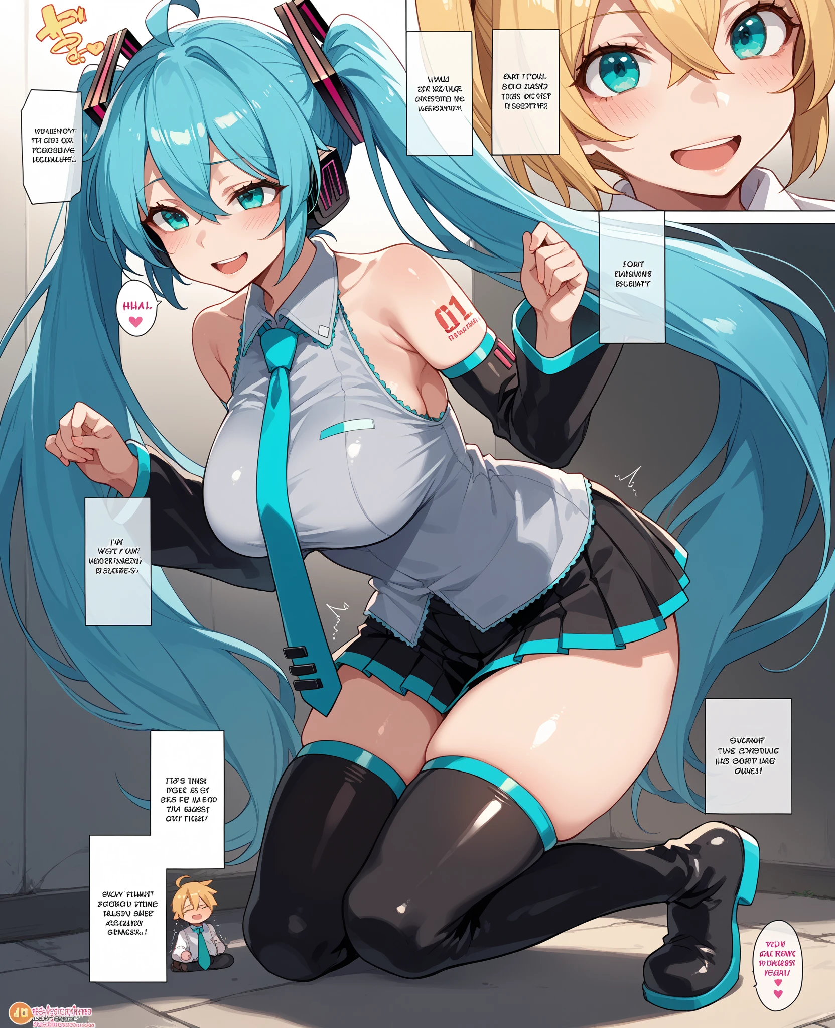 hatsunemiku, miku hatsune, ahoge, aqua eyes, aqua hair, crossed bangs, hair between eyes, hair ornament, headphones, long hair, twintails, BREAK aqua necktie, black footwear, black skirt, black sleeves, boots, collared shirt, detached sleeves, grey shirt, necktie, pleated skirt, shirt, skirt, sleeveless, sleeveless shirt, thigh boots, tie clip, BREAK looking at viewer, BREAK outdoors, city, BREAK (masterpiece:1.2), best quality, high resolution, unity 8k wallpaper, (illustration:0.8), (beautiful detailed eyes:1.6), extremely detailed face, perfect lighting, extremely detailed CG, (perfect hands, perfect anatomy), Big Breasts, heart shaped eyes, masterpiece, best quality, highly detailed, ultra high res, looking at viewer, seductive smile, Top image quality、masterpiece, masterpiece, top-quality, POV, Detailed female genitalia. exposed boob. Big breast. Spread legs. Upper body standing. Pants that dig into the female genitalia. Erect nipples, ((get blush)), get lush, selfie, Spread legs wide, ((Open your pussy with the fingers of both hands)), Pussy juice, Pubic tattoo, Shoot from below, Ahegao. (((rolling her eyes))). (((Girl trembling with sexual climax))). Open mouth. (((Stick wide out the tongue))). eyes, Spread pussy, crotch grab, uterus, urethra, nsfw