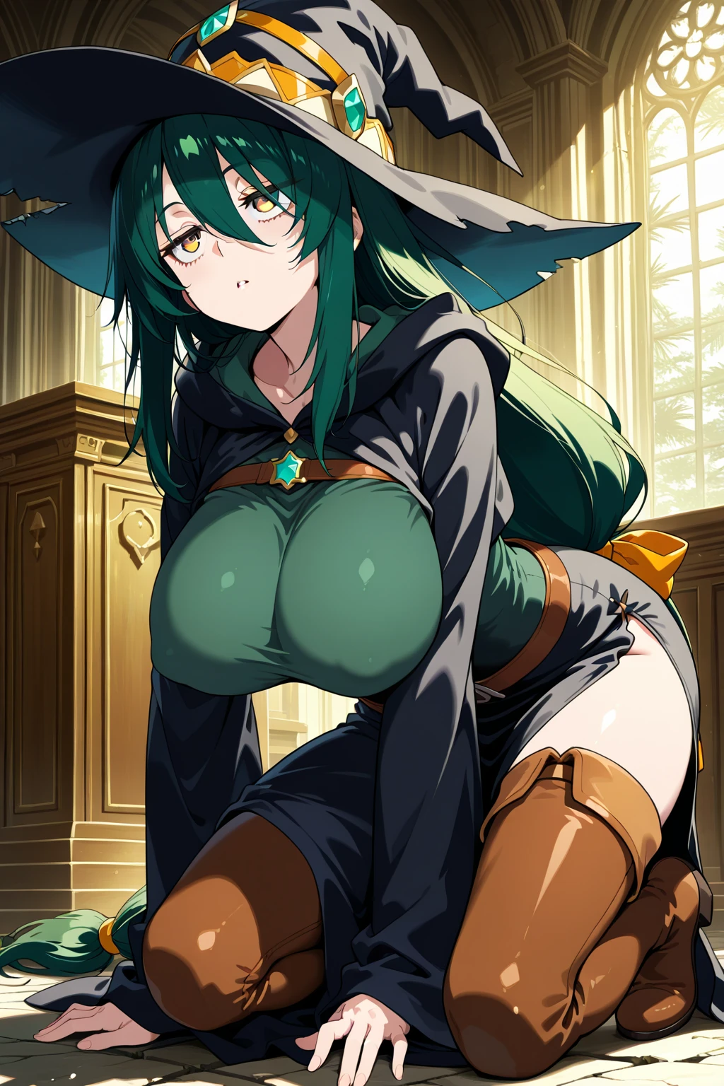 ((1 boy, brown hair, brown pants, no blouse, a bracelet on his arms, a backpack on his back, with a boot, a belt with a sword)),((muscle)),((yellow eyes, happy face )),((1 cyborg woman, one bionic arm,((gigantic breasts, bare breasts, bare pussy, erect breasts, grabbing breasts)),((green hair)),((1 red eye and 1 black eye, Dude desperate)) ,((In a haunted forest, at night)),
