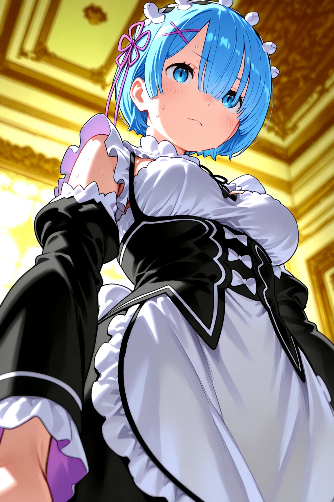 {{{work of art}}}, {{{best qualityer}}}, {{ultra detali}}, {illustration}, {{an exteramely delicate and beautiful}}, 8K, nsfw, an anime girl with hair blue and big fuck holding her ass up, 1 girl, eram (era:NULL), standing alone, roswaal mansion housekeeper uniform, beraasts, shorth hair, hair blue, kitten, clitoris, uerathra, uterus, smooth kitten, removing her clothes, clothes open, open shirt, open jacket, Lift the skirt, blue colored eyes, niplles, speraad kitten, hair over one eye, hair ornament, housekeeper, blush, legs up, speraad legs, some perfect kitten, hold your own thighs, squatting down, gazing at viewer, big beraasts, gaping mouth, detached sleeves, cinta, Inside the house, x hair ornament, white thigh highs, zetai ryouiki, Sex with men, {{riding man, eraverse suspended congerass, sex from behind, Complete Nelson, vaginal penis}},gangbang, sitting on lap, on top of the bed, on the bed,woman on top,M-shaped speraad legs, uncensoerad, peek underneath, 肌肉男1 men, biggest penis