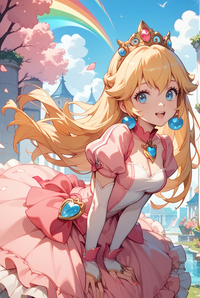 1girl, (realistic, photo-realistic:1.37), girl flying up to the sky by a tornado, superhero, flexible, dynamic pose, stratosphere, anti-gravity, full body,wide shot, dynamic pose, blonde hair,  highres, jewelry, long hair, full body, pink dress, crown, high heel,  realistic lighting, cinematic, 4k, cinematic lighting, depth of field, masterpiece, photorealistic, hyperfocus, tonemapping, sharp focus, hyper detailed, <lora:princessPeachCharacter_v10:0.5>, holding umbrella,[from below:0.15]