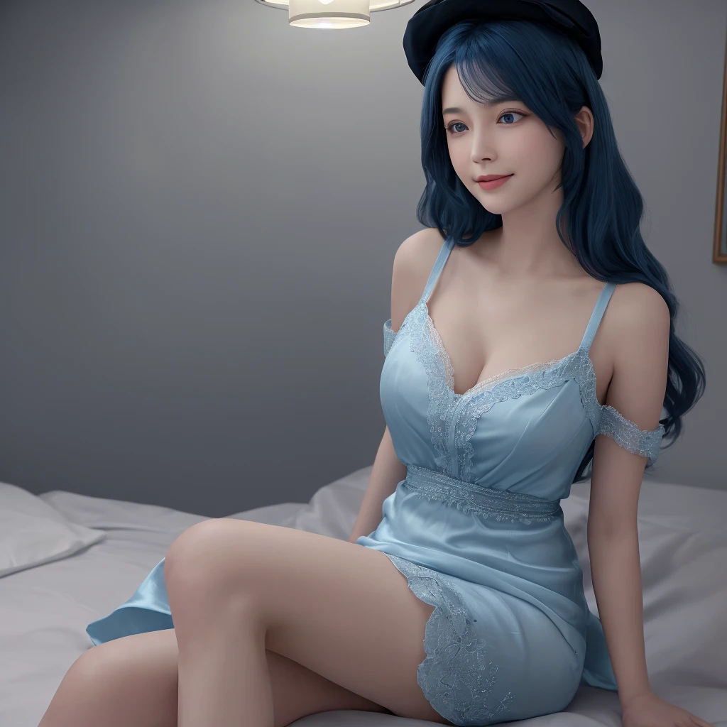 beautiful japanese woman 25 years old , tanlines, slim face, perfect body, blue haired, very long hair, majikfone, black dress, indoor, full body photo, masterpiece, best quality, highres, 4k, ray tracing, intricate details, highly detailed, <lora:Magikfone_XL_0.4:0.8>