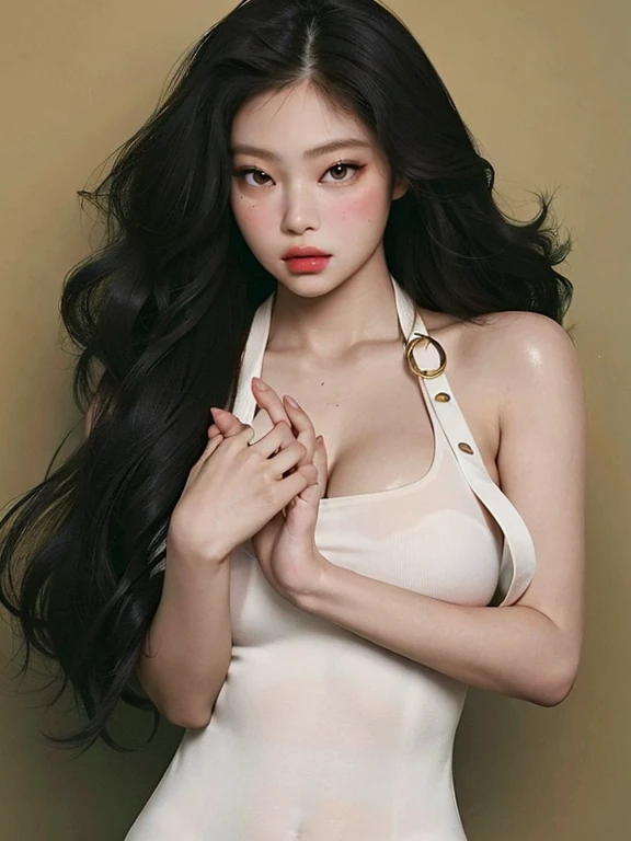 Asian woman with long black hair wearing a black top and fur coat, gorgeous young mulher coreana, beautiful south mulher coreana, beautiful young mulher coreana, cruel korean goth girl, Ulzzang, coreana, maquiagem sul-coreana popular, maquiagem coreana popular, Jinyoung Shin, young lovely korean face, com cabelos longos e olhos penetrantes, beautiful asian girl, mulher coreana