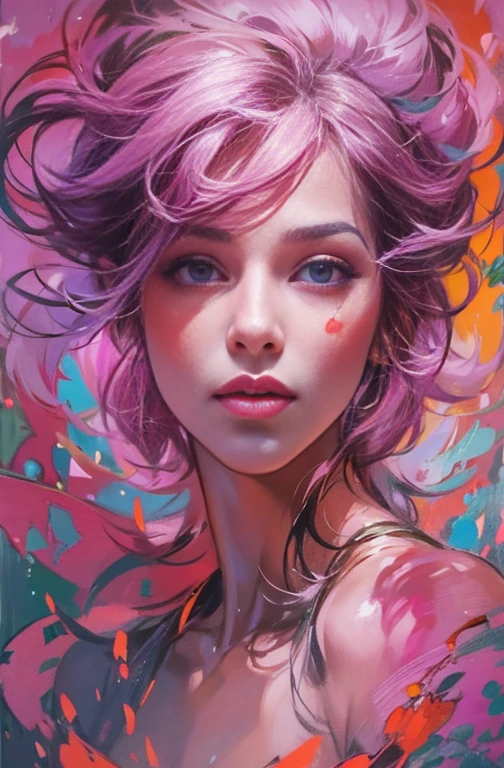 a closeup of a woman wearing a pink shirt and blue shorts, una pintura digital de Ilya Kuvshinov, cgsociety contest winner, digital art, realistic painting cute girl, pink girl, beautiful digital painting, digital art Ilia Kuvshinov, Ilia Kuvshinov. 4k, beautiful digital painting, Bright digital painting, beautiful character painting