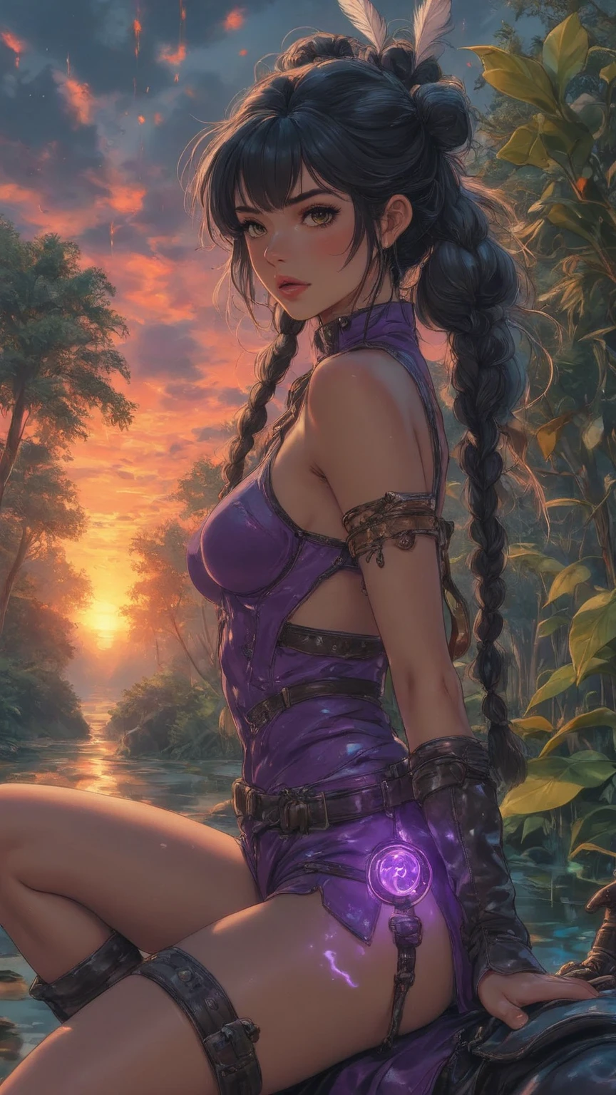 (((aria blaze look at viewer with excited happy smiling face))) ,(((purple twintail hair))) , (((bare belly))) ,(((inside jungle next to river))) , (((laying on side exposing her butt))),(((wear sheer lace transparent see through bra))) ,(((bare legs))) , (((perfect big breasts))) , lush breasts , Bulky Breasts , voluminous breasts ,(((peeping the viewer))) ,(((perfect bare butt))),(((upskirt))),(((sexy butt and two legs)))
