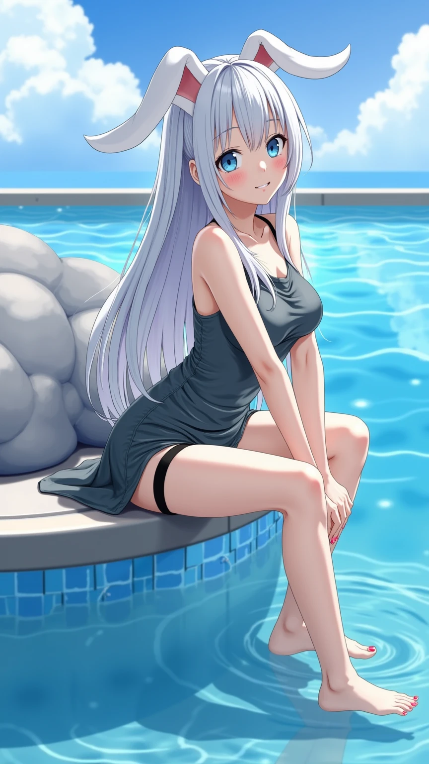 High quality、highest quality、complete limbs、Ultra high definition、vivid colors、Sparkling eyes、full finger、slender beauty、knee high、school swimsuit、school swimwear、surprised、resort hotel