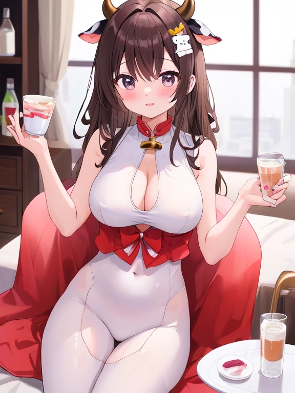 (((Masterpiece))),(((Super Detail))),(((in 8K))),(((best composition))),(((Rim lighting,Fireglow effect,deep shadow))),solo),Beautiful fingers,Detailed finger features,(Detailed hair features:1.7),(Dynamic and sexy bending pose:1.3),detailed facial features,detailed clothes features, (perky chest:1.1), (pointed chest:1.3), delicate beautiful face, Bright blue eyes, cute eyes, sparkling eyes, Big eyes, beautiful detailed eyes,(super detailed glossy skin:1.3),slender body,goddess smile,((with sparkling eyes and a contagious smile)),beautiful posture,have a cup of coffee,black hair, red eyes, dress, bare shoulders, jewelry, collarbone, sidelocks, hairband, earrings, indoors, off shoulder, sweater, arms behind back, plant, short hair with long locks, white hairband, off-shoulder dress, sweater dress, off-shoulder sweater, red sweater, big side hair:1.2, very long side hair, (super delicate floral pattern:1.2),seductive cleavage:1.3,beautiful glossy legs,shiny red high heels,lifting dishes with cakesd,french restaurant,hustle and bustle,rising steam of coffee,(((depth of fields))) 
