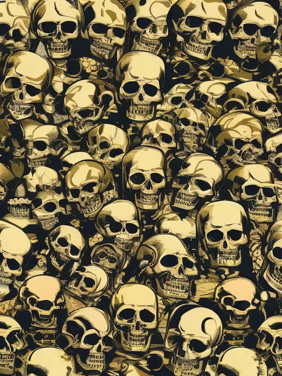 yellow and black, skulls faces with tentacles, in the style of Mork Borg, strong contrast, grunge dirty punk splash art, zine black metal, forest color splash background