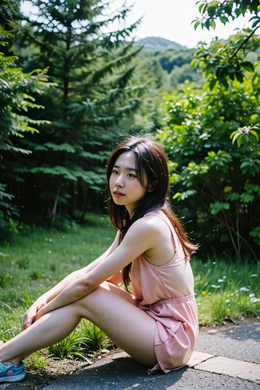 (Full legs,Legs)，In the flowers,Wet body,Detailed Skin Pore,(exposed,Natural skin texture),  (fox ear, Foxtail:1.5),breasts out,Nippur,with a bright night scene in the distance,Tree-lined paths, Dynamic composition, Engaging pose, Soft and eye-catching lighting, Shallow depth of field,sharp detailed,detailed skin textures, Highly detailed, Hyper-realistic, 50mm lens,(down view:1.2),