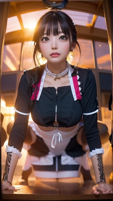 ((Photo from upper body to thigh: 1.4)), ((best soft studio lighting: 1.2)), (sexy stylish female princess: 1.3), photorealistic, ultra high resolution, (smiling face), long natural flowing hair, small breasts, (ultra detailed beautiful face), BREAK, clear sharp focus, perfect dark eyeshadow, vivid colors, (in the clearing of an ultra detailed ancient mystery forest: 1.3), bold lipstick, lip-gloss, wear an off-shoulder top, full bodyesbian, ((Red-black pleated mini skirt)), (lace-up corset (lacy red or crimson) silked), ((Versace silked bustier top)), ((lace-up)), (sexy braided hold-up tights), (-pantise), blue eyeliner, (beautiful princess with long legs and good style)