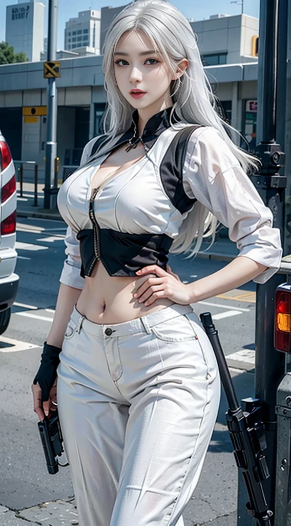 (Best Quality), ((Masterpiece), (Detail: 1.4), 3D, A Beautiful Cyberpunk Woman, HDR (High Dynamic Range), Ray Tracing, NVIDIA RTX, Super-Resolution, Unreal 5, Subsurface Scattering, PBR Textures, Post-Processing, Anisotropic Filtering, Depth of Field, Maximum Sharpness and Clarity, Multi-layer Textures, Albedo and Highlight Maps, Surface Shading, Precise simulation of light-material interactions, perfect proportions, Octane Render, two-color light, large aperture, low ISO, white balance, rule of thirds, 8K RAW, confused eyes, fascinated, shy, delicious, delicate, erotic lingerie, black lace, lace shorts, bare waist,, exposed breasts. exposed, leaked, beautiful, sexy, sexy, sexy, glass breakage, translucent shattering, white coat, coat falling off,, sheer light, charms, tattoos on body, gray and white leather pants, wrapped body, long hair, very long hair, curly hair, wearing leather pants