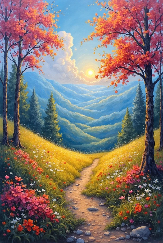 Peinture impressionniste, paysage lumineux aux couleurs vives et aux ...