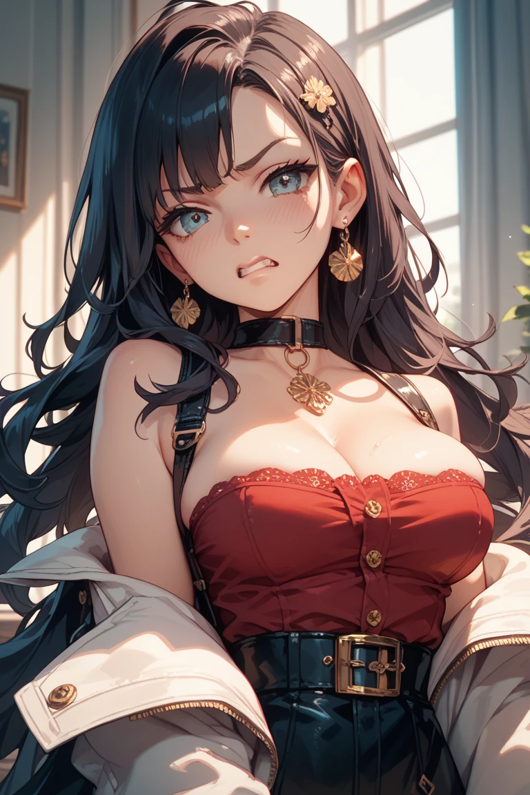 mj3d style,3DMM,3d,(work of art, best qualityer:1.1), ghibli style, they are (Mononoke Hime), 1 girl, bracelete, bangss, Bblack hair, black underchemise, breastsout, cape, diadem, aretes, face painting, floating hair, forst, fur cloak, greeneyes, jewerly, looking ahead at viewer, medium breastsout, naturey, necklase, plein-air, parted bangss, chemise, shorth hair, sleeveless, sleeveless chemise, standing alone, tooth necklase, tree, trunk, white chemise
