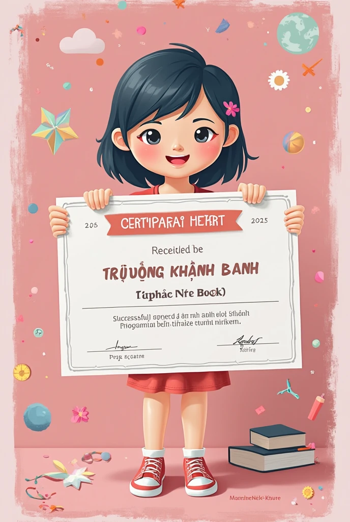 Chubby girl standing infront of her photo frame named YENYEN QHIU