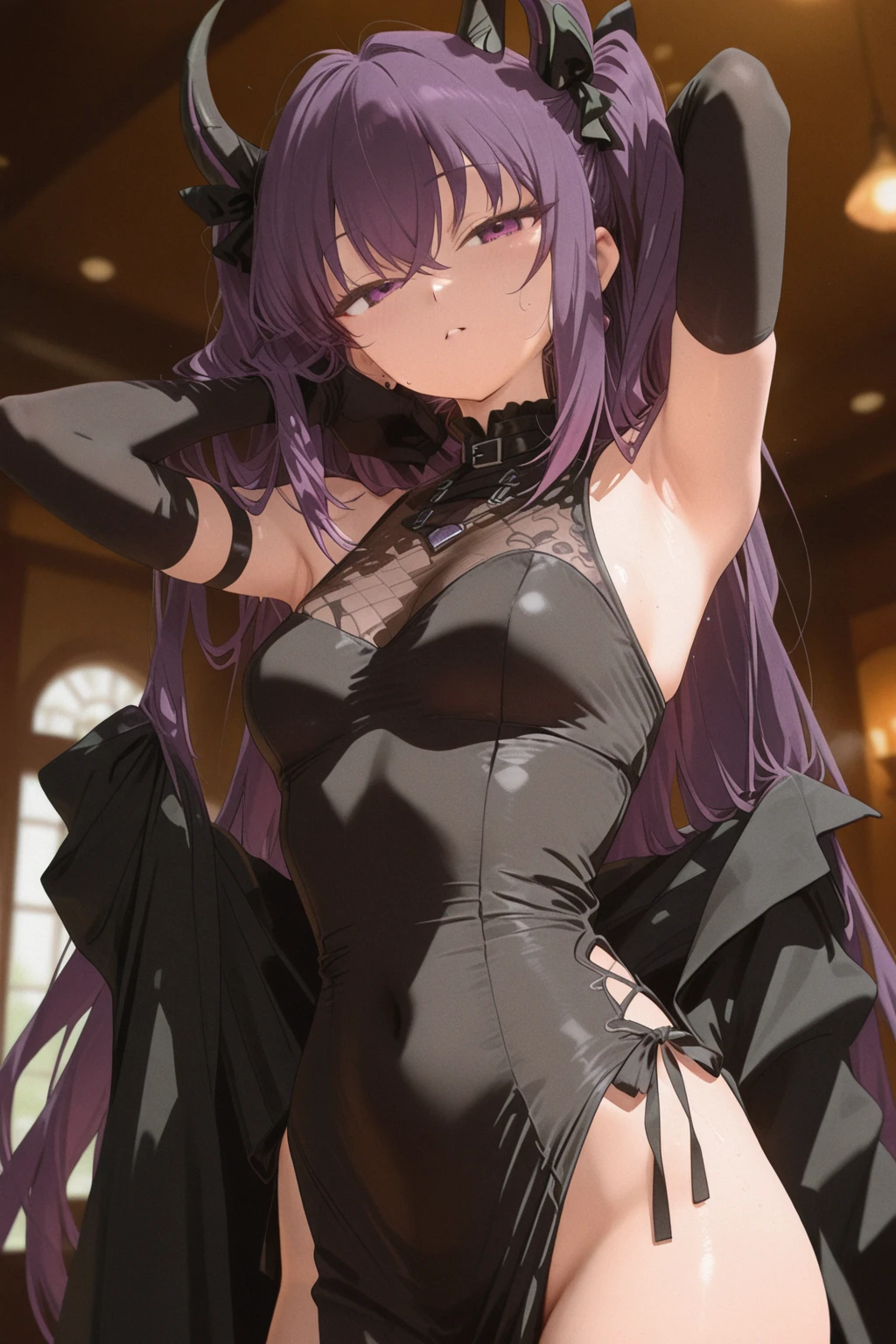 NSFW,masterpiece,Highest quality,High resolution,Very detailed,white\(no game No life\),Small breasts,(Gothic Lolita),See-through,hair band,flower,slave,Embarrassed,blush,Luxurious mansion,Party Venue,noble,(Middle-aged men),Lead,Being sexually harassed
