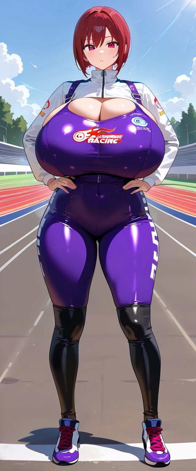score_9, score_8_up, score_7_up, score_6_up,floox style,surtr, arknights, red hair,big breasts, jacket,,, ,  purple jacket, purple track suit, shiny, shiny skin, , , sportswear, standing, steam, steaming body, sweat, , track jacket, track pants, pants get down, naked ass, , track suit,, outdoors,, facial, ass, long hair, 1boy,, buttjob, pov, nude male, naked male