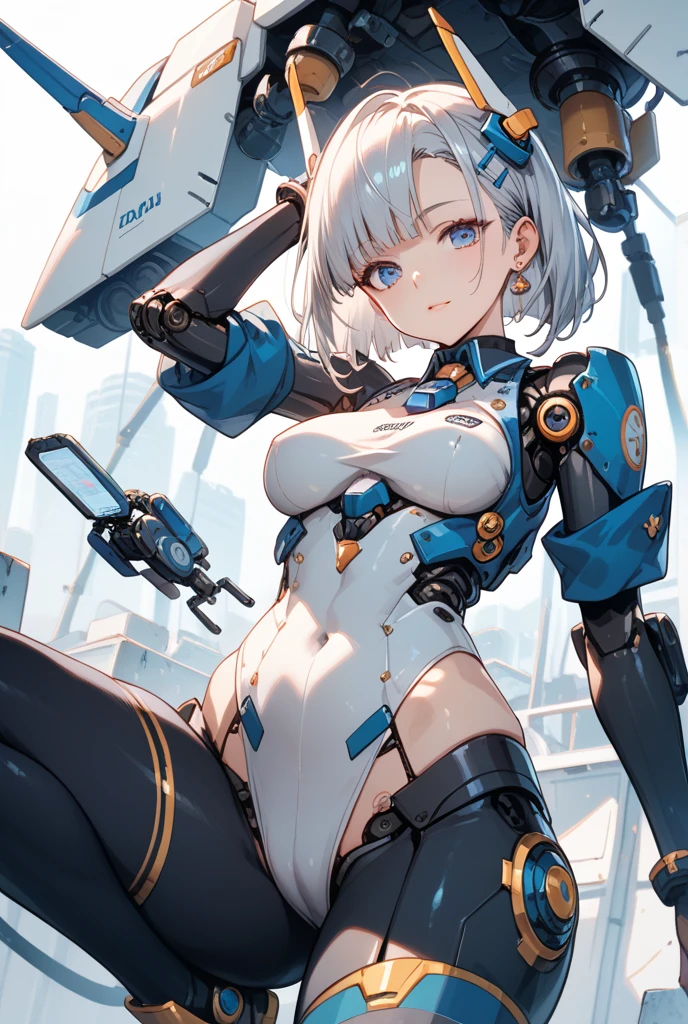 1girl,big chest,blue robot suit,white background,full body,4k,8k,hd,ultra hd,detailed,