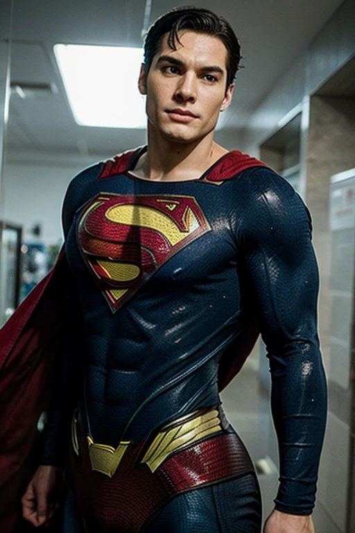 ((Men only)), (head shot), (full length shot (fls)), (handsome muscular man in his 20s), (superman), (Superman, a fictional superhero, is characterized by his chiseled physique, blue eyes, dark hair, and iconic red and blue costume with a bold "S" emblem on his chest), (Chris Redfield), (Mischievous smile), (detaile: 1 in 1), Natural muscles, HIG quality, beautidful eyes, (Detailed face and eyes), (Face、: 1 / 2), Noise, Real Photographics、... .................................................................................................................PSD, Sharp Focus, High resolution 8K, realisitic & Professional Photography, 8K UHD, Soft lighting, High quality, Film grain, FujifilmXT3 , thighs , hips , sexy , nsfw , 🔞  wide hips , wide pelvis