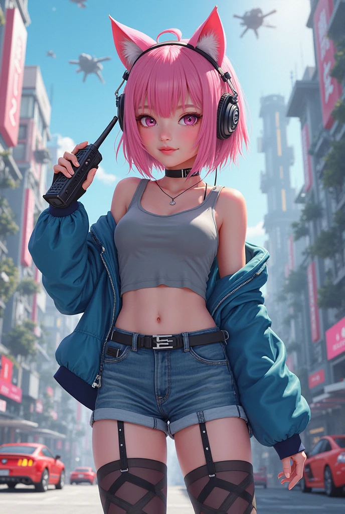 one women, Rainbow style, cyberpunk women, ​masterpiece, best quality, 1 girl, alone, Short top, Jeans-Shorts, neck ribbon, (Graffiti:1.5), paint splatters, Arms behind the back, against the wall, Viewers look at, 手链, thigh strap, Color on the body, Head tilt, bored, multi-colored hair, aqua eyes, Headset,，Art stations，Bunte paint splatters，Contours，Unreal Engine，Like a dream，Intricate detailing，Boat picture，Complementary colors，fantasy concept art，8K-Auflösung，Perverted&#39;masterpiece，Oil painting，hit，Rainbow Skins，((black)),, (((Dressed in modern clothes))), Girls, with long, flowing silver hair, piercing blue eyes, and pointed ears. Her attire should be a blend of dark, sleek armor and mystical elements, adorned with intricate designs and glowing runes. She is in a dynamic, action-oriented pose, holding dual daggers with an ethereal glow. The background should be a dark, mystical forest or an ancient, ruined temple, with a moonlit sky casting an eerie glow. The overall style should reflect the detailed, fantasy-rich art of Lineage 2, with vibrant colors, dramatic lighting, and a sense of magical realism.、permission 8k、complex parts、Toned waist、Wide buttocks、Эффект Тиндаллаmasuter piece、top quality、Highest standards、Highest image quality、table、complex parts、A high resolution、depth of field、natural soft light、professional lighting、about, standing, very long hair, cowboy shot, brilliant, brilliant hair, (night:1.2),Dreamy, [[gentle fingers and hands:0.55]::0.85],(detailed fingers),),(emotional),(breathtaking),(main part:1.2) whole body.), (Anime Style), (Super Detailed), (brutal), (uhd, HDR), (8K), (High Resolution: 1.2), (Complex and Beautiful: 1.2)