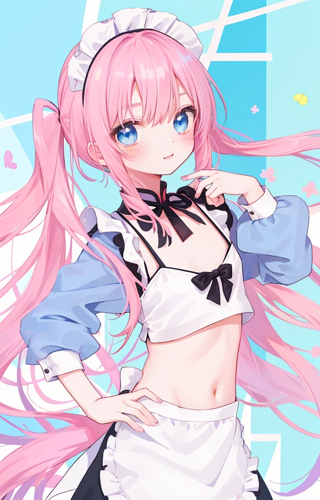 Petya Pig has light pink skin with pink eyebrows, pink lips, a pink nose, and blue eyes. She has pink hair that surrounds her pig ears that reaches down to her hips. She has a pig tail.
Petya wears a painted on blue swimsuit with white stripes on them and pink hearts outlined in yellow scattered on the swimsuit. The bottom part of the swimsuit is plain blue with white ruffles on the sides and four yellow hearts next to them. SPARKLE; GLITTER