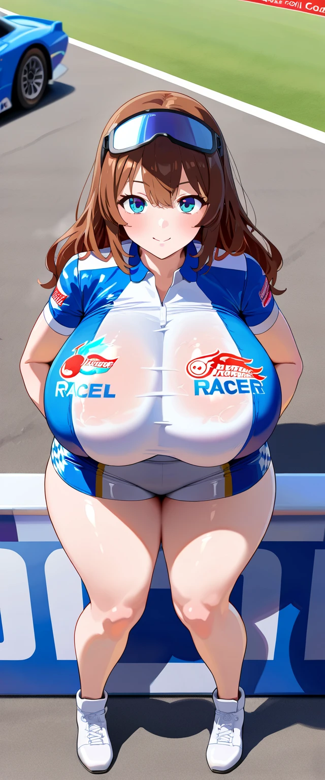 ASATOKASUGA, BROWN HAIR, HAIR BETWEEN EYES, SIDELOCKS, BRAID, SHORT HAIR, BLUE EYES,, large breasts,, Riding a bike on the highway, , solo nipple