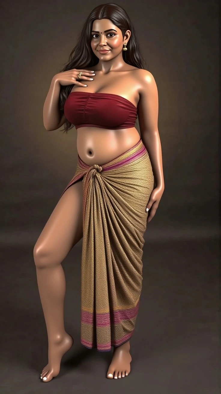 Longhair hot indian girl (8k, RAW photos, minino:1.1) ,female,(looki at viewer company),cowboy lens,Japanese,hange / (attack on titan\),(fullbody saree:1.1),La Brett Piercing,cleavage,((( saree))),seductive smile,Be red on the face, full body photo, standing, lean, muscular legs, muscular belly, blouse, long hair, black hair, eyes, bun hair, medium breasts, glasses, Professional lighting、photon mapping、physics-based rendering、dark theme,wearing wifs, jewellery and necklace, alone, extreme high quality, legs covering saree